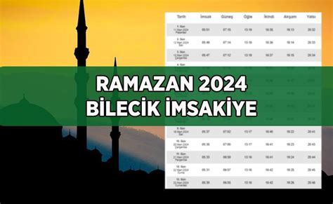 BİLECİK İMSAKİYE 2024 Bilecik sahur imsak vakti ve iftar saati Diyanet Ramazan İmsakiyesi 2024